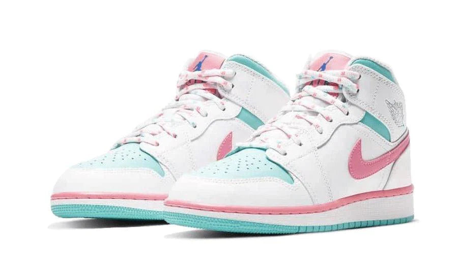 Alternative view of Air Jordan 1 Mid White Pink Green Soar